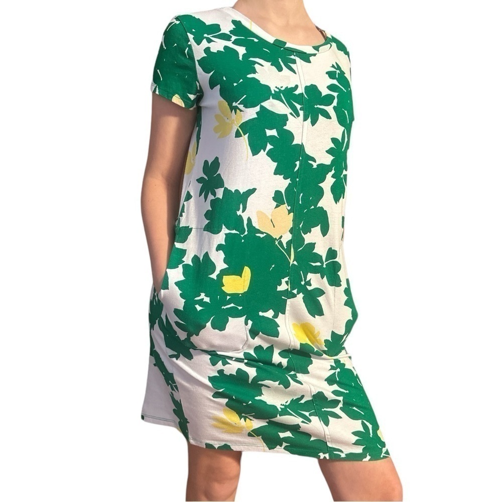 Liz Claiborne Scoop neck short sleeve 100%Cotton Shift Dress White & Kelly Green - Picture 3 of 8